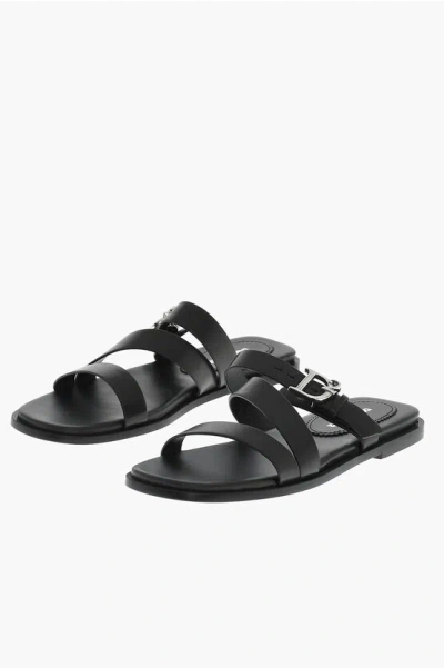 Dsquared2 Leather Sandals With Logoed Buckle In Black