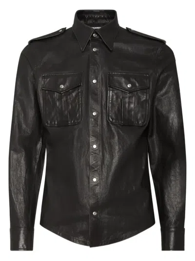 Dsquared2 Leather Shirt In Black