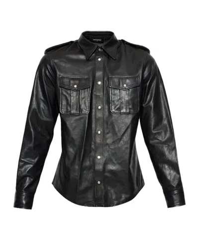 Dsquared2 Leather Shirt In Black