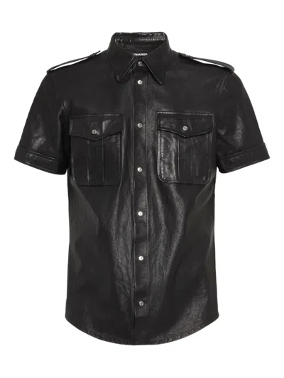 Dsquared2 Leather Shirt In Black