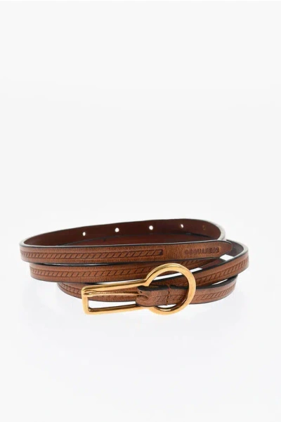 Dsquared2 Leather Skinny Belt With Golden Buckle 10mm