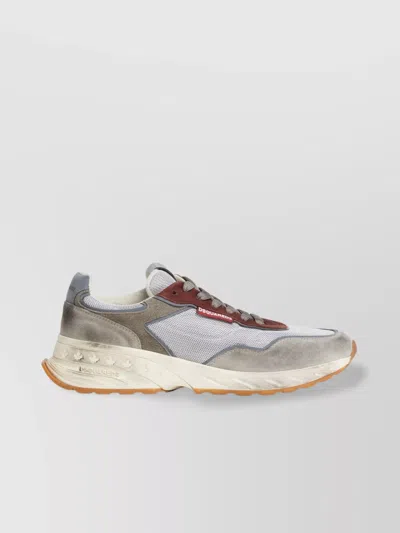 Dsquared2 Leather Sneakers With Chunky Rubber Sole In Grey