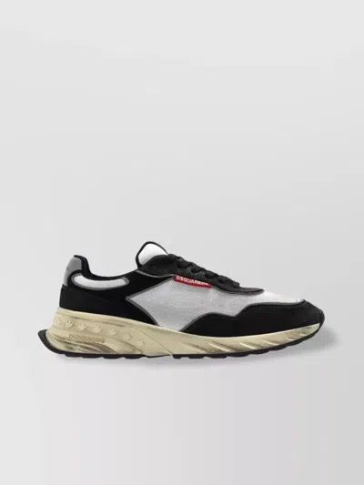 Dsquared2 Leather Sneakers With Chunky Sole And Distressed Finish In Black
