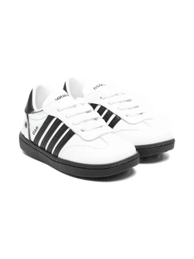 Dsquared2 Babies' Leather Stripe Sneakers In White