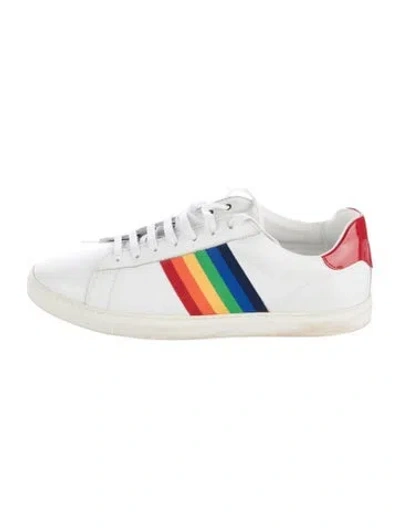 Pre-owned Dsquared2 Leather Striped Sneakers In White