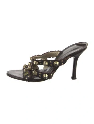 Pre-owned Dsquared2 Leather Studded Accents Slides In Multi