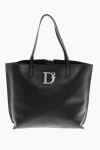 Dsquared2 Leather Tote Bag With Metal Monogrm In Black