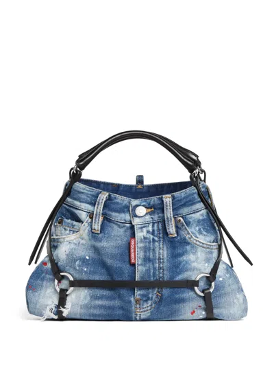 Dsquared2 Leather-trim Denim Tote Bag In Blue