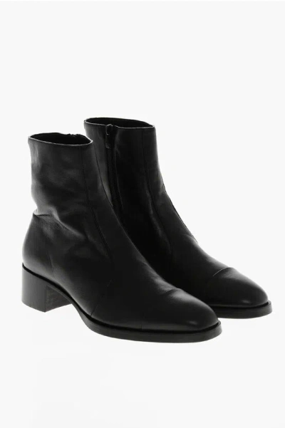 Dsquared2 Leather Vintage Booties With Inner Zip 5cm In Black