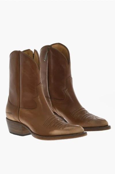 Dsquared2 Leather Vintage Texan Boots In Brown