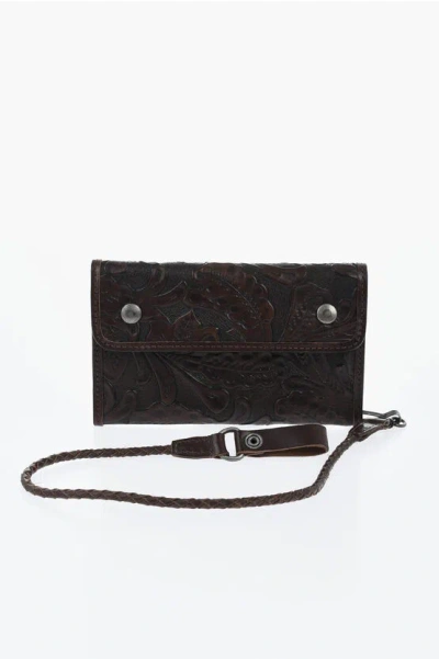 Dsquared2 Leather Wallet With Removable Strap In Brown