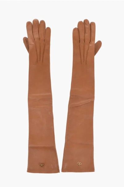 Dsquared2 Leather Warm Gloves With Golden Effect Monogram