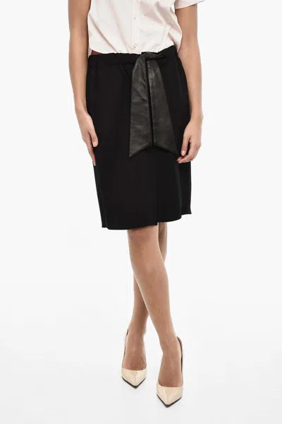 Dsquared2 Leather-belt Front-slit Midi Skirt In Black
