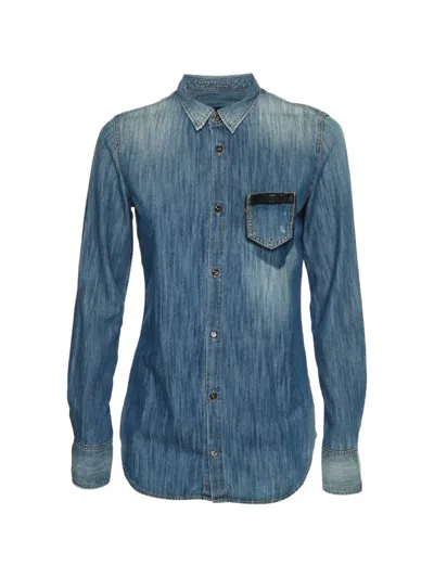 Pre-owned Dsquared2 Leather-trim Denim Shirt In Blue