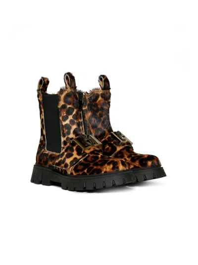 Dsquared2 Kids' Leopard-print Chelsea Boots In Beige