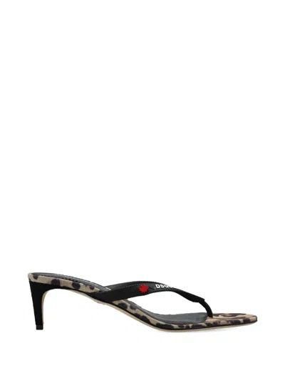 Dsquared2 Leopard-print Heeled Sandals In Brown