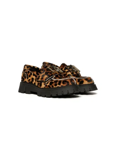 Dsquared2 Kids' Leopard-print Loafers In 褐色