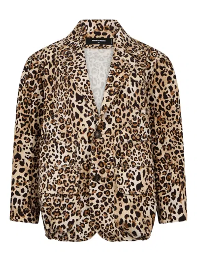 Dsquared2 Leopard-print Long-sleeve Blazer In Brown