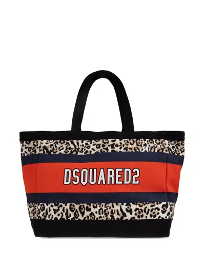 Dsquared2 Leopard-print Striped Tote Bag In Multi