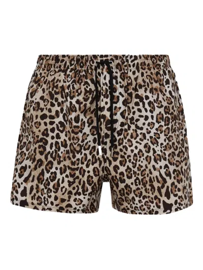 Dsquared2 Leopard-print Swim Shorts In Neutral