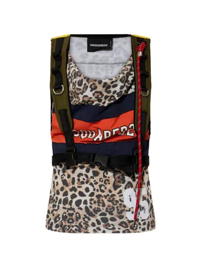 Dsquared2 Leopard-print Harness Top In Multi