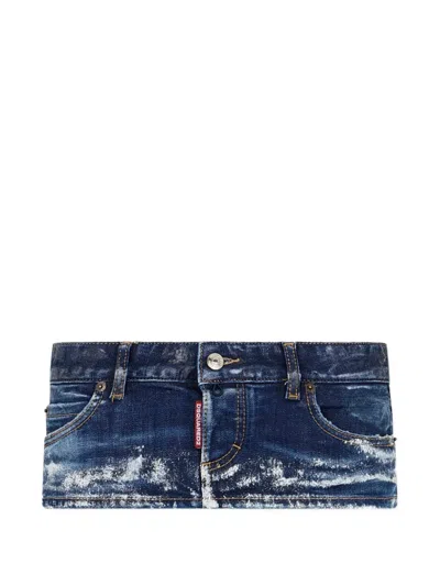 Dsquared2 Let It Snow Distressed-effect Denim Skirt In Blue