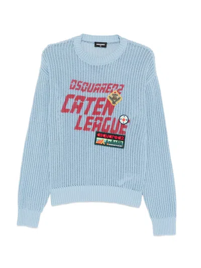 Dsquared2 Kids' Lettering Knit Sweater In Blue