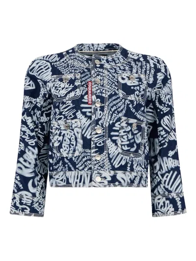 Dsquared2 Lettering-print Denim Jacket In Blue