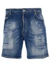 DSQUARED2 LIGHT BLUE BERMUDA SHORTS WITH RIPS AND LOGO PATCH IN COTTON DENIM MAN