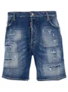 DSQUARED2 LIGHT BLUE BERMUDA SHORTS WITH RIPS AND LOGO PATCH IN COTTON DENIM MAN