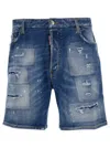 Dsquared2 Light Blue Bermuda Shorts With Rips And Logo Patch In Cotton Denim Man In Blu