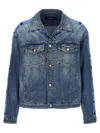 Dsquared2 Blue Jacket With Distressed Effect And Logoed Metal Buttons In Denim Man In Light Blue