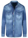 Dsquared2 Light Blue Jacket With Classic Collar And Logo Patch On The Front In Denim Man In Light Blue