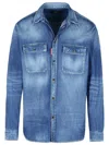 Dsquared2 Light Blue Jacket With Classic Collar And Logo Patch On The Front In Blue