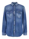Dsquared2 Light Blue Jacket With Classic Collar And Logo Patch On The Front In Denim Man In Blue