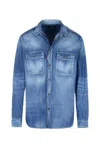 Dsquared2 Light Blue Jacket With Classic Collar And Logo Patch On The Front In Denim Man