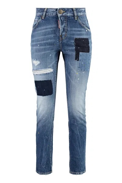 Dsquared2 Light Blue Mid Rise Ripped Jeans