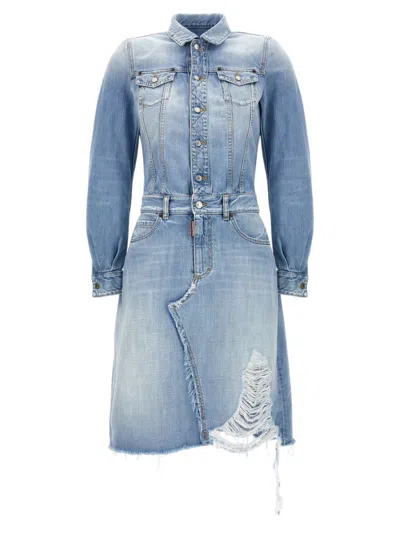 Dsquared2 Light Blue Shirt Collar Mini Dress