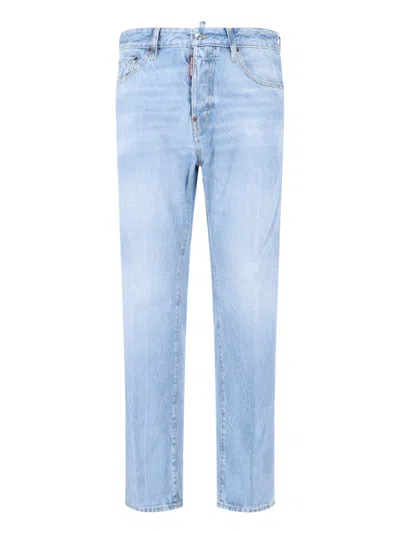 Dsquared2 Light Blue Straight-cut Denim Logo Jeans