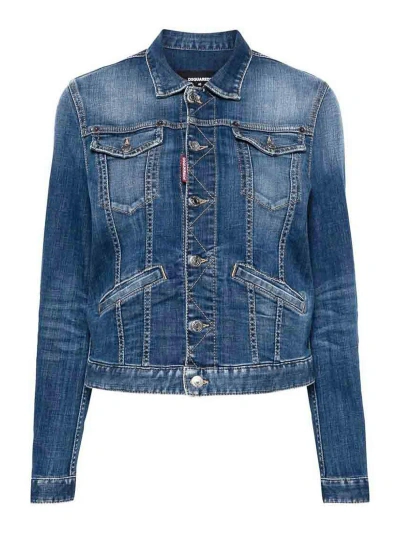 Dsquared2 Light Denim Logo Patch Jacket In Blue