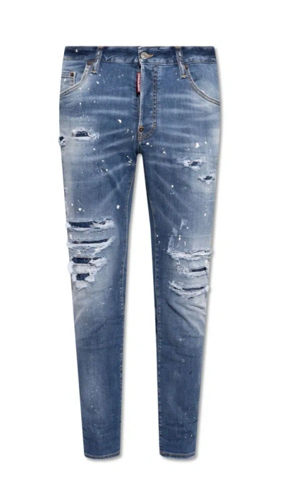 Dsquared2 Light Miami Wash Skater Distressed Jeans In Blue