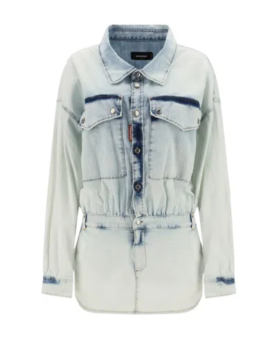 DSQUARED2 DSQUARED2 LONG SLEEVED WASHED DENIM MINI DRESS