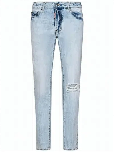 Dsquared2 Light Wash Distressed Slim Fit Denim Pants In Blue