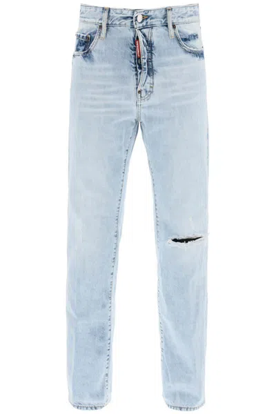 Dsquared2 Light Wash Palm Beach Jeans With 642 In Blue