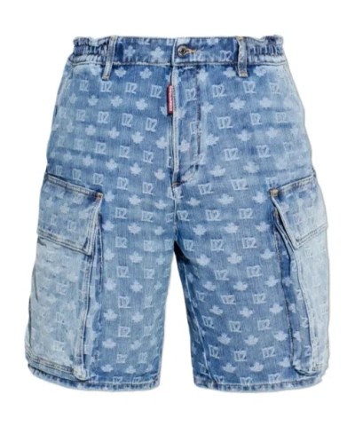 Dsquared2 Light Wash Utility Shorts In Blue
