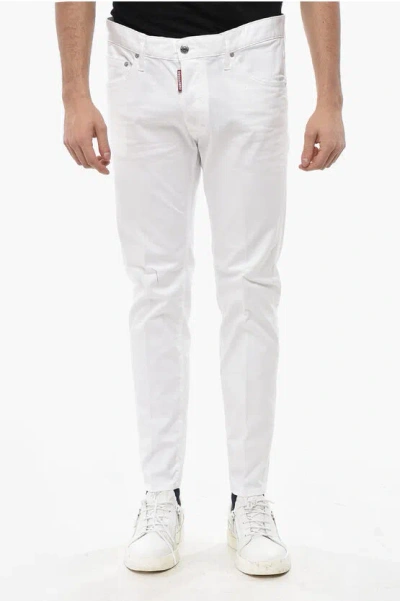 Dsquared2 Light Washed Jeans With Logoed Buttons In White