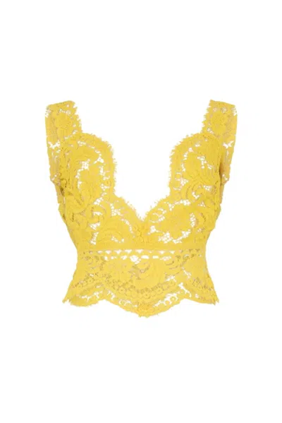 Dsquared2 Light Yellow Lace V Neck Top