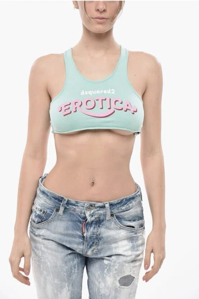 Dsquared2 Lightweight Cotton Crop Top With Printed Logo In Green