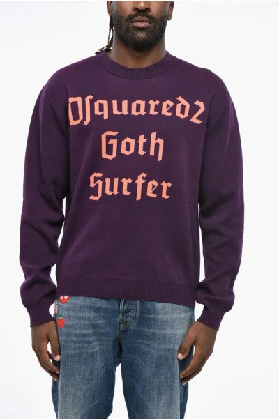 Dsquared2 Lightweight Cotton D2 Goth Surfer Crew-neck Sweater In Purple