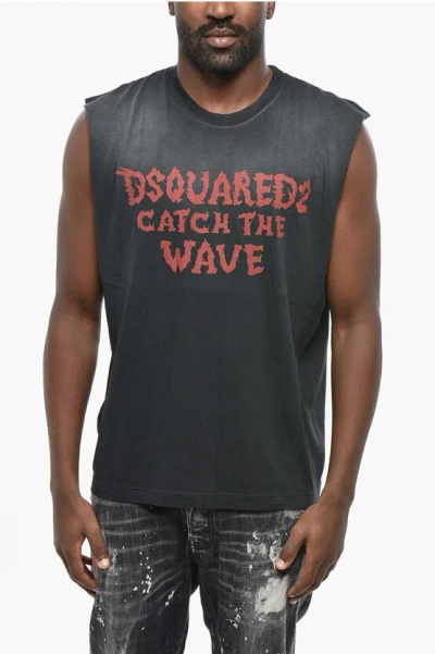 Dsquared2 Lightweight Cotton Iron Fit Tank Top With Frontal Print In Black